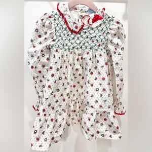 VTG Smocked Toddler Christmas Long Sleeve Dress